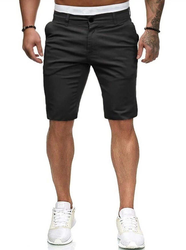 Men's Chino Bermuda Work Shorts Zipper Pocket Plain Outdoor Knee Length Classic Style Chino Slim Shorts