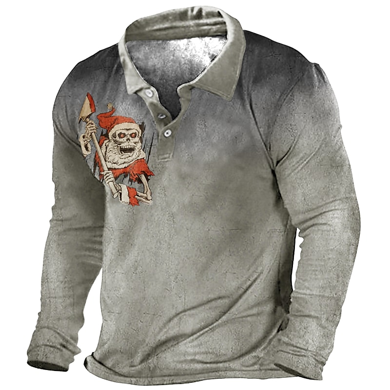Men's Christmas Print Long Sleeve Button-Down Casual Sweatshirt