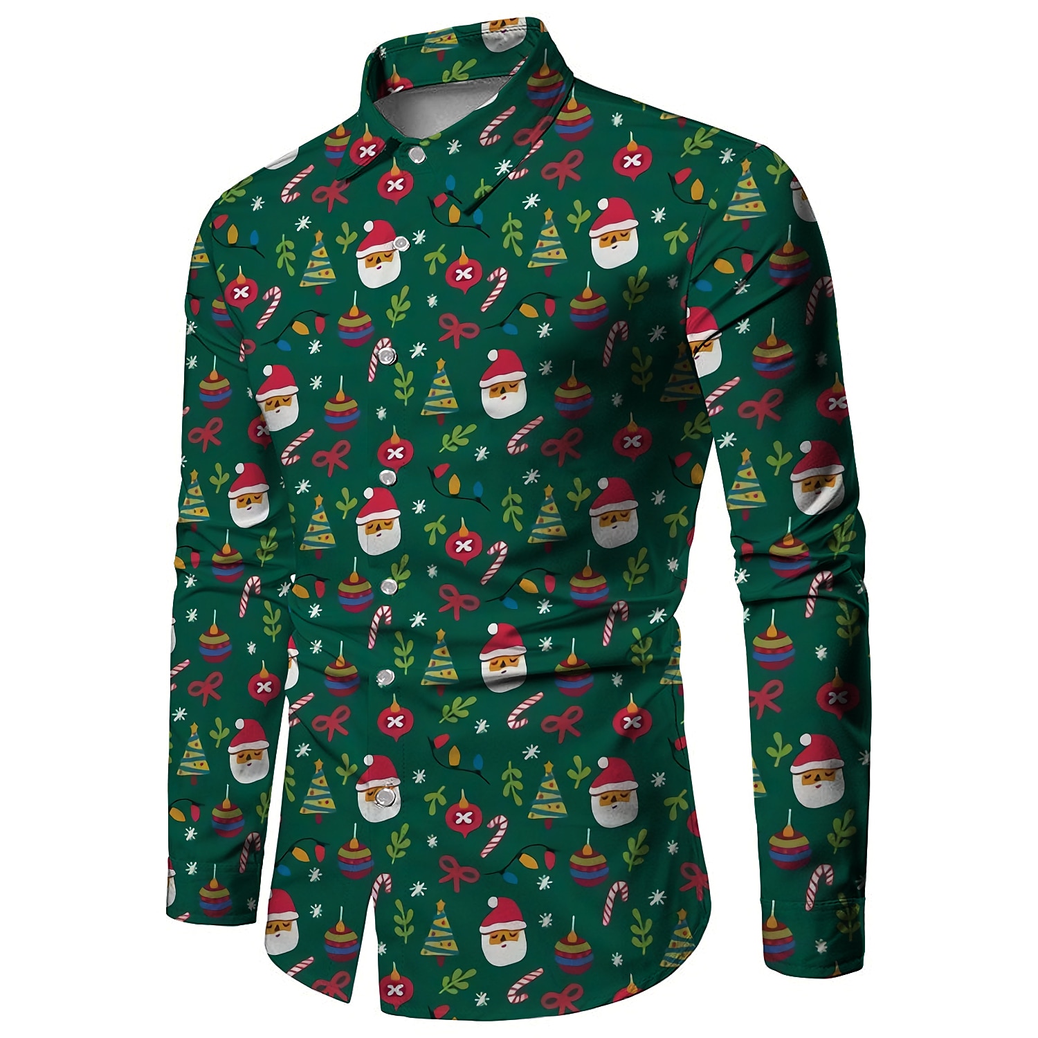 Men's Christmas Print Long Sleeve Button Long Sleeve Classic Shirt