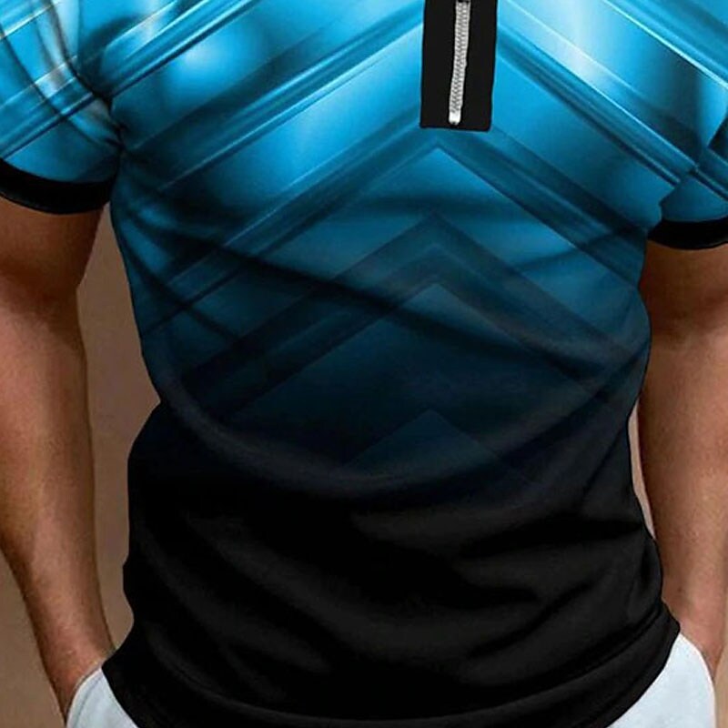 Men's Polo Shirt Golf Shirt Gradient Turndown 3D Print Street Daily Short Sleeve Zipper Fashion Casual Comfortable