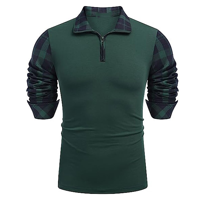 Men's Polo Shirt Golf Shirt Casual Holiday Quarter Zip Short Sleeve Fashion Basic Color Block Quarter Zip Summer Regular Fit Black White Blue Green Dark Grey Dark Blue Polo Shirt