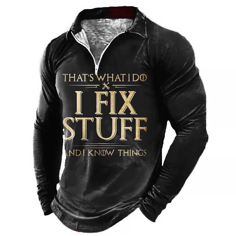 Men's Collar Polo Shirt Golf Shirt Letter Turndown Outdoor Street Long Sleeve Zipper Print Clothing 