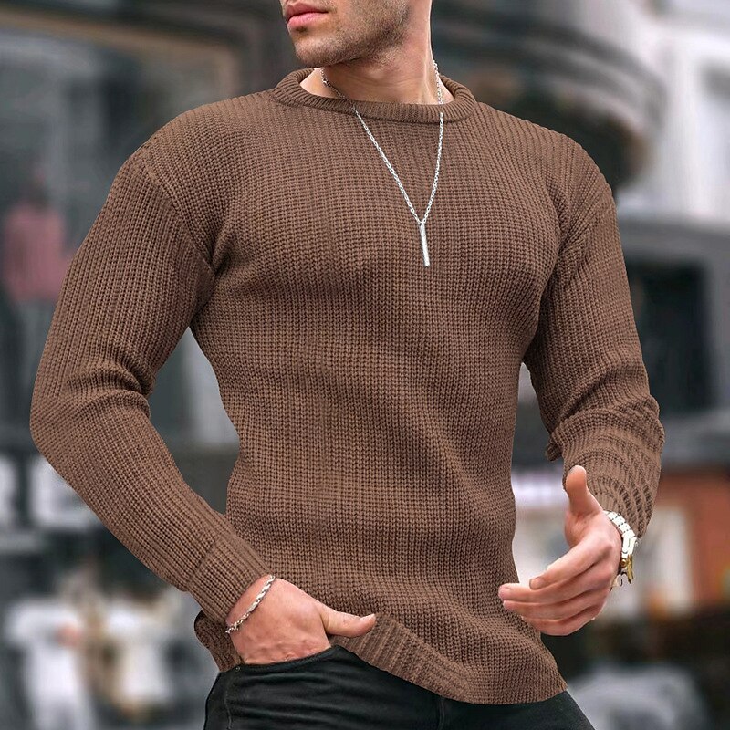 Men's Pullover Sweater Jumper Ribbed Knit Regular Knitted Solid Color Crew Neck Work Daily Sweater 