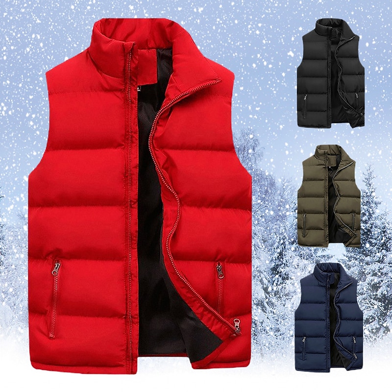 Men's Winter Solid Lightweight Windproof Sleeveless Warm Jacket