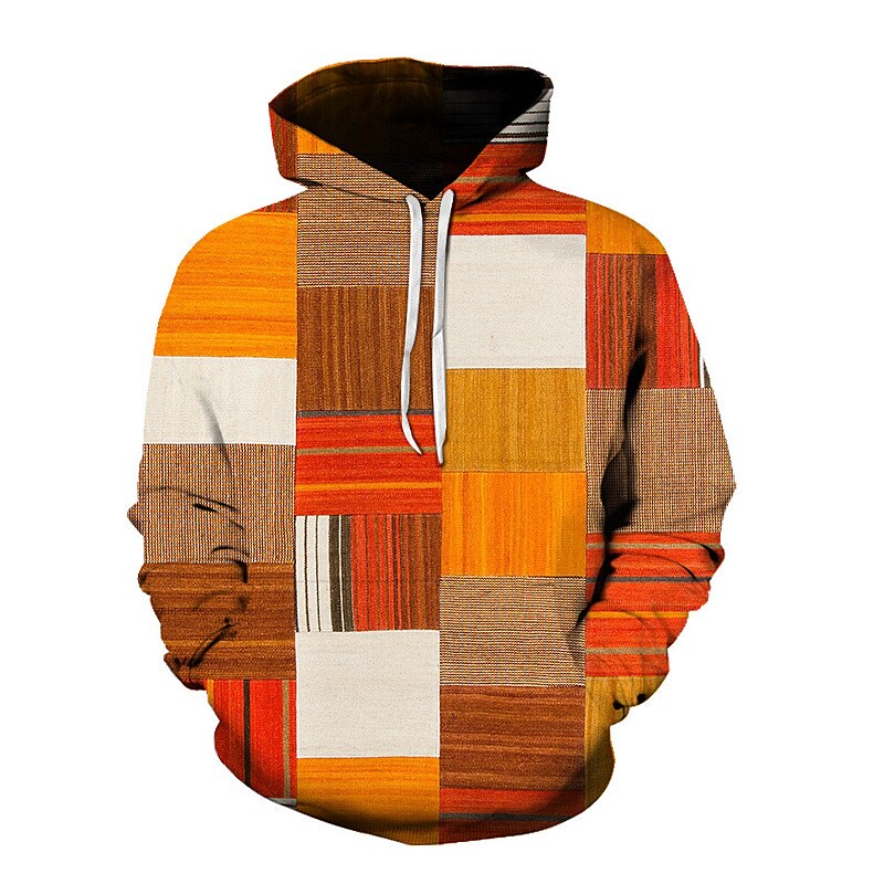Men's Casual Plaid Color Hooded Pocket Long Sleeve Sweatshirt