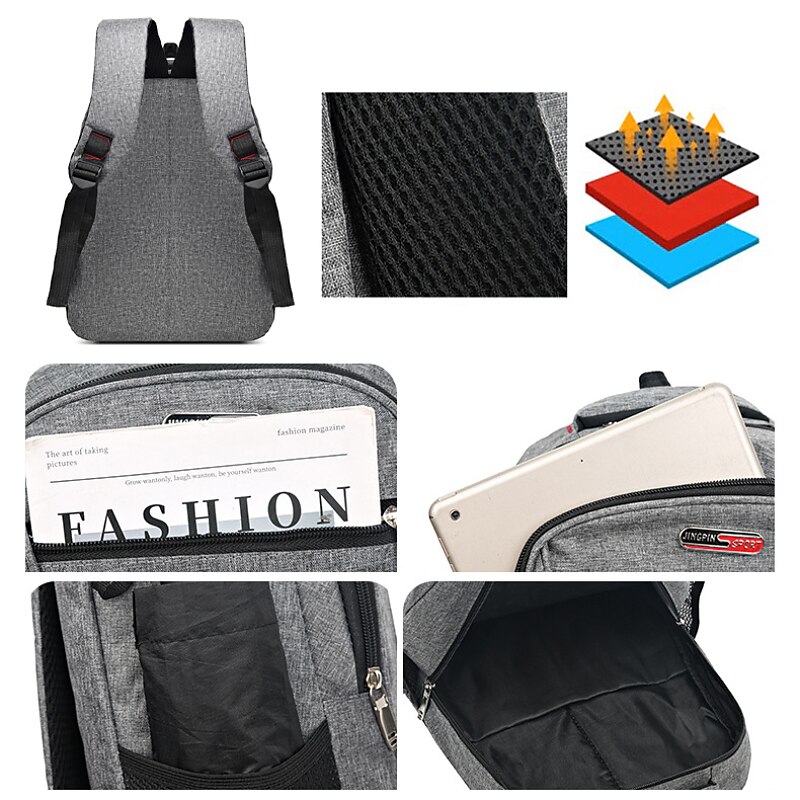 Men's Backpack School Bag Bookbag Commuter Backpack School Daily Solid Color Oxford Cloth Large Capacity Breathable Lightweight Zipper Black Blue Grey