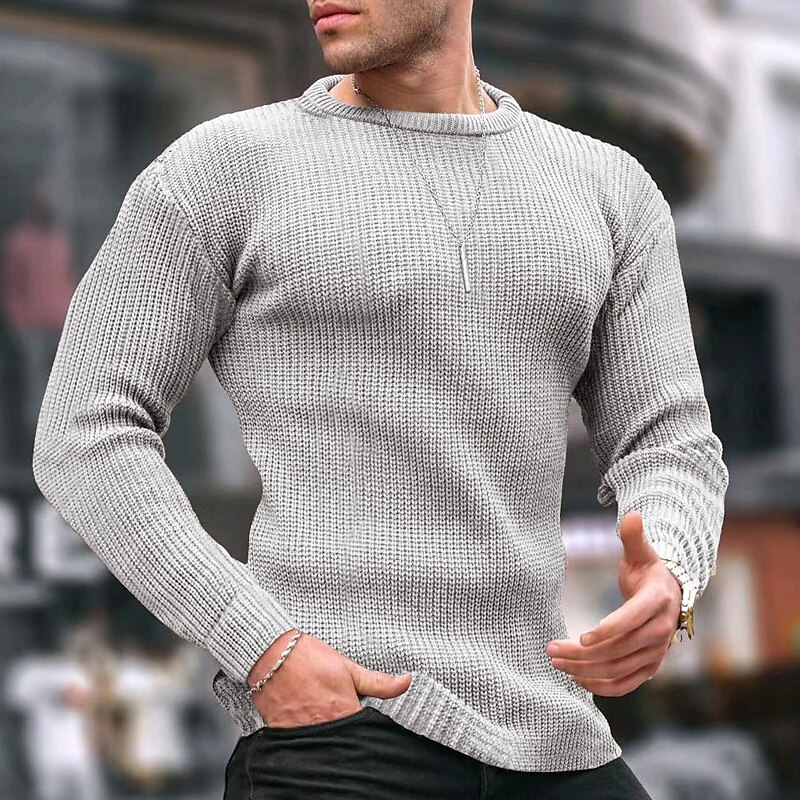 Men's Pullover Sweater Jumper Ribbed Knit Regular Knitted Solid Color Crew Neck Work Daily Sweater 