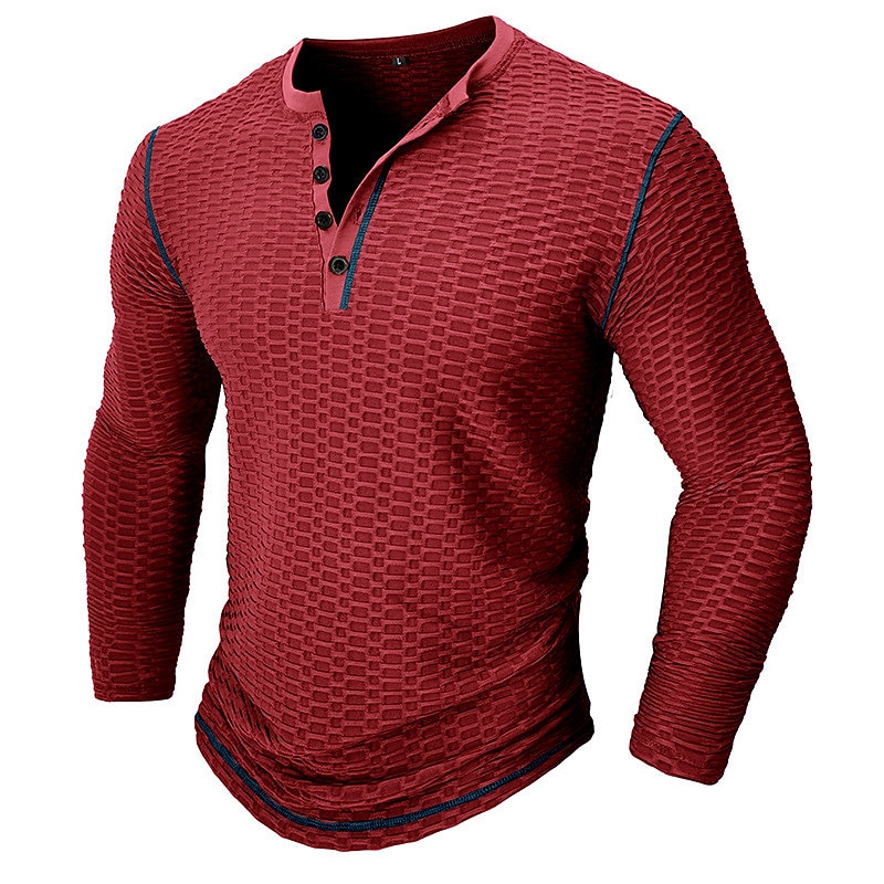 Men's Henley Shirt Tee Top Plain Henley Street Vacation Long Sleeve Clothing Apparel Fashion Sporty Basic Top