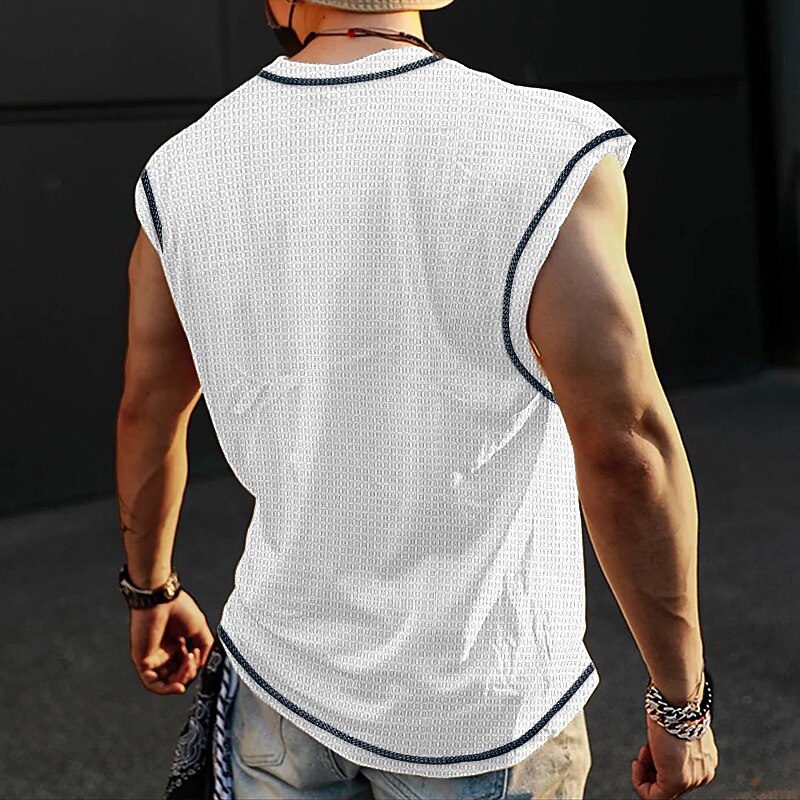 Men's Tank Top Waffle Shirt Sleeveless Shirt Plain Crew Neck Outdoor Going out Sleeveless Muscle Vest Top