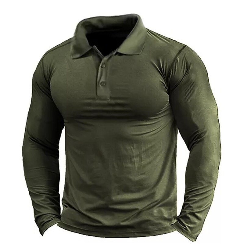 Men's Polo Shirt Golf Prints Turndown Green  Long Sleeve Button-Down Top