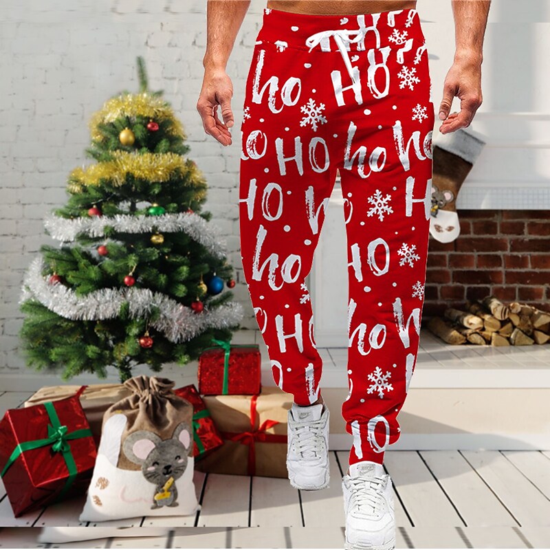 Men's Outdoor Christmas Elastic Waist Full Length Sweatpants