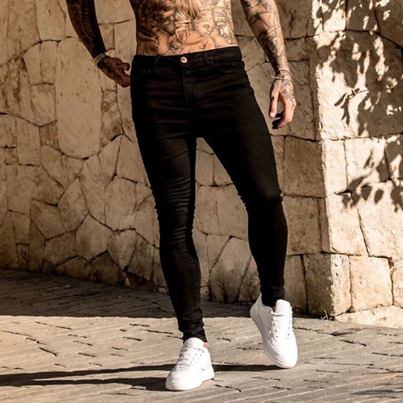 Men's Jeans Skinny Trousers Denim Pants Pocket Solid Colored Comfort W