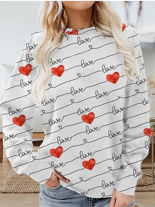 New Round Neck Love Print Long Sleeve Top