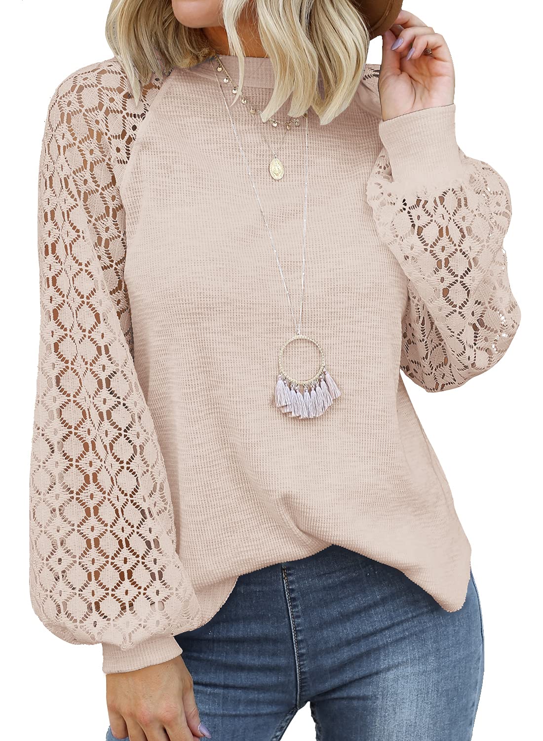 Women’s Long Sleeve Lace Casual Tops 