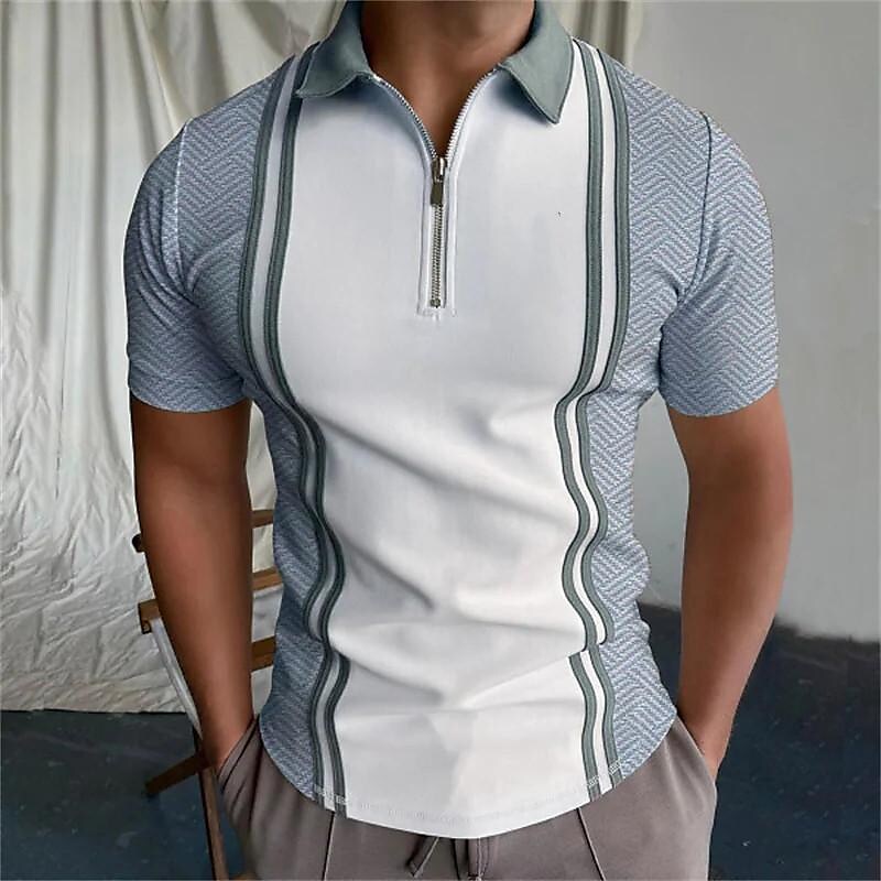Men's Golf Polo Shirt Striped Short Sleeve T-Shirt Top