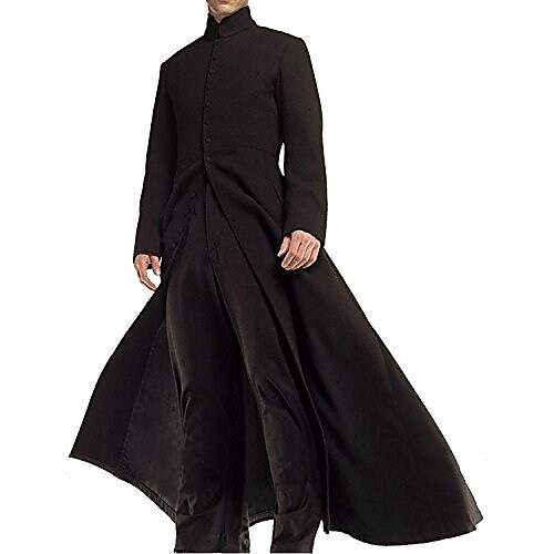 neo matrix keanu reeves black trench coat, black