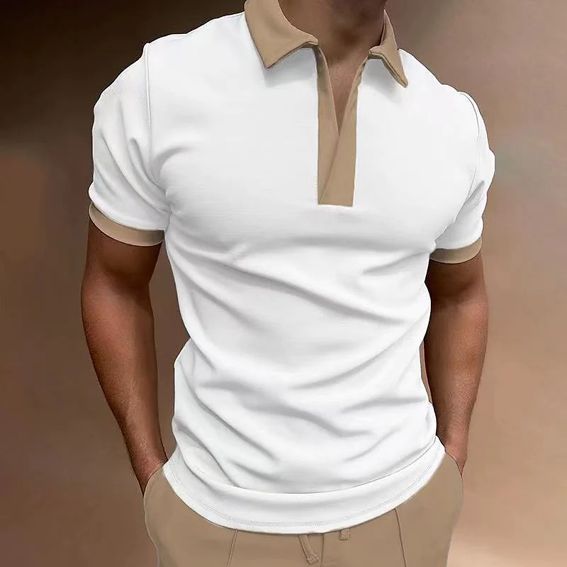 Men's Golf Shirt Color Block Turndown Street Casual Button-Down Short Sleeve Tops Casual Fashion Breathable Comfortable Khaki