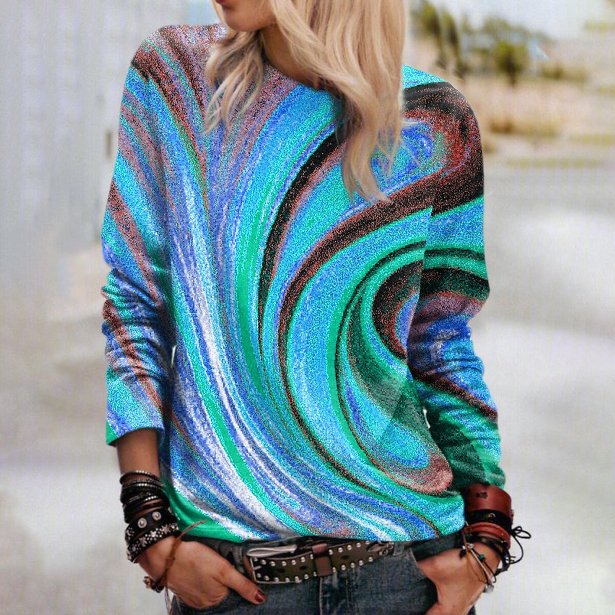 Women's Sweatshirt Abstract Oil Painting Print Casual