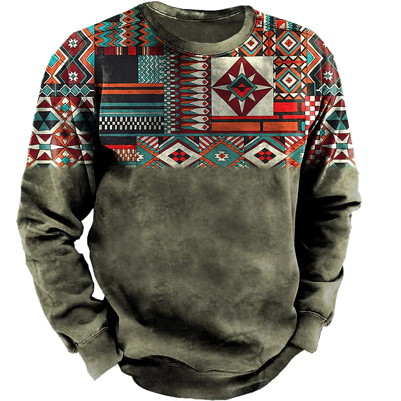 Men's Sweatshirt Pullover Graphic Prints Sports & Outdoor Casual Daily 3D Print Basic Vintage Designer Western Aztec Hoodies Sweatshirts  Long Sleeve Light Khaki. Black / Fall