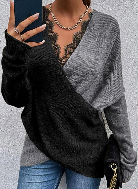 women's v-neck loose pullover knitted top