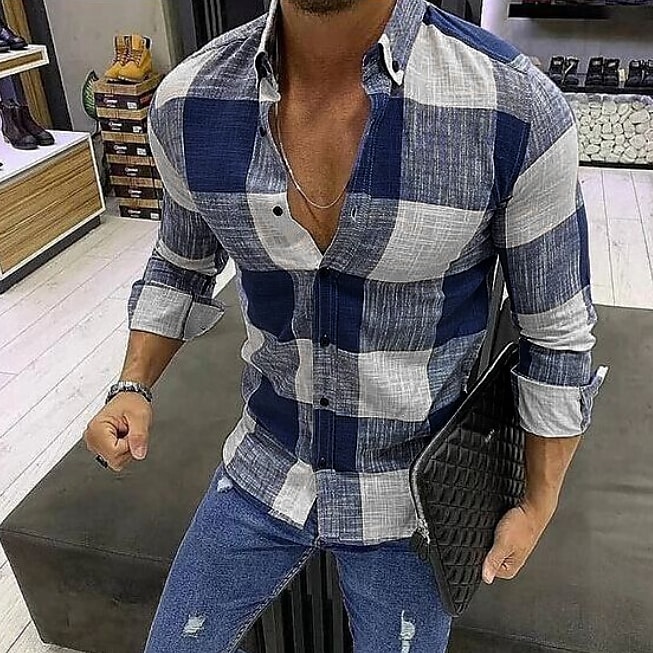 Men's shirt plaid long sleeve