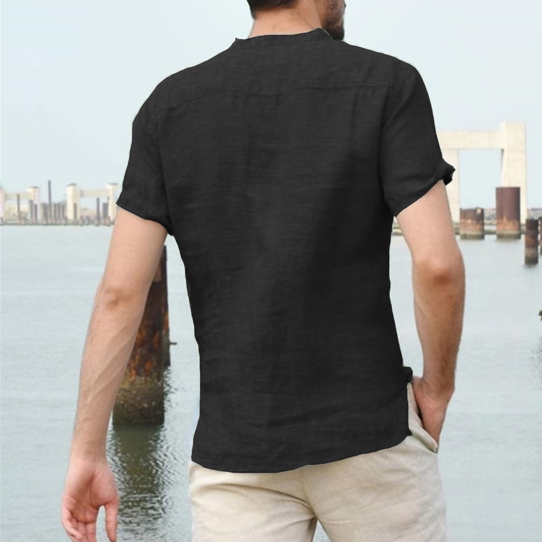 Men's Outdoor Casual Beach Hawaiian Breathable Lightweight Comfortable Plain Short Sleeve Henley Shirt