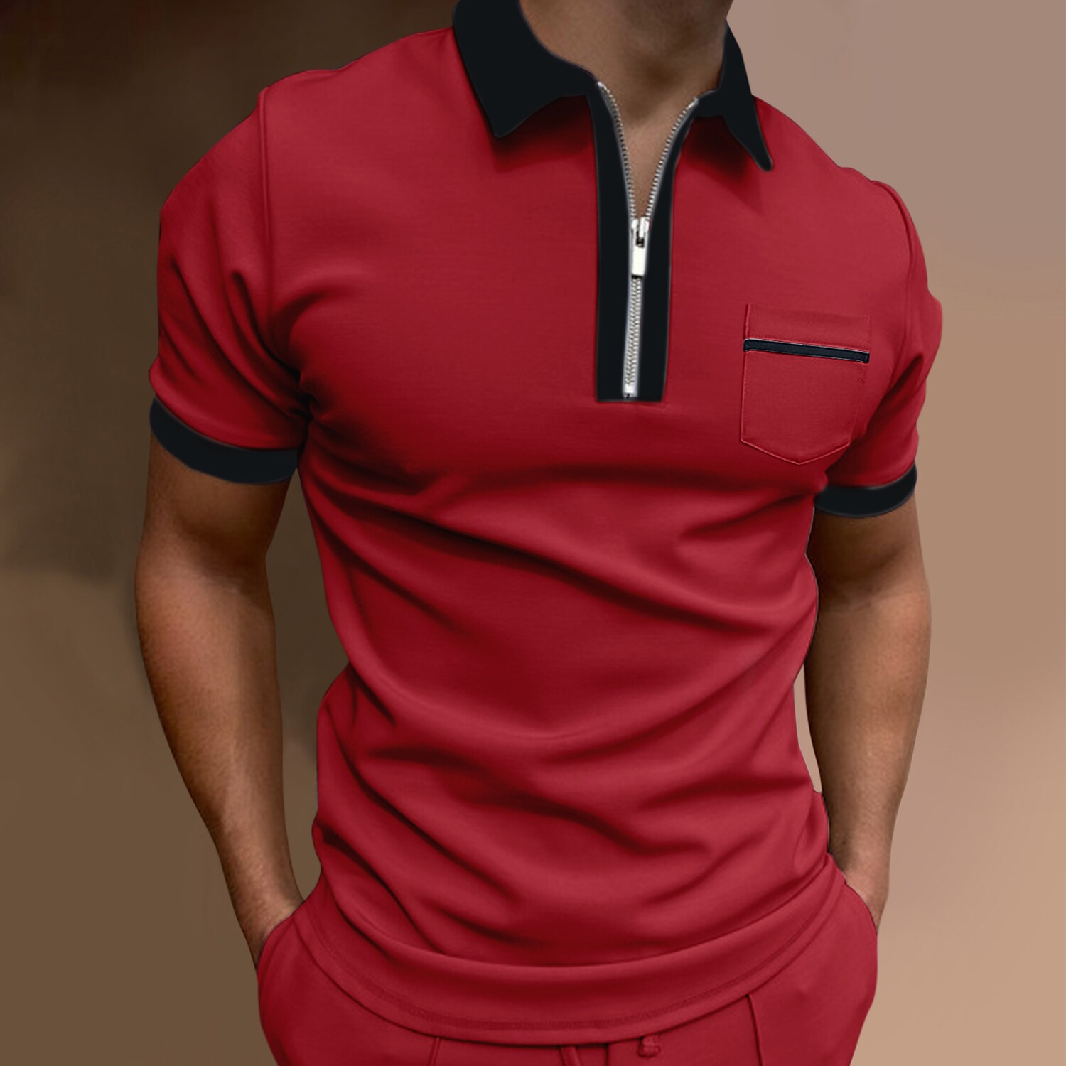 Men's Golf Shirt Solid Colored Turndown Gym golf shirts Patchwork Short Sleeve Slim Tops 
