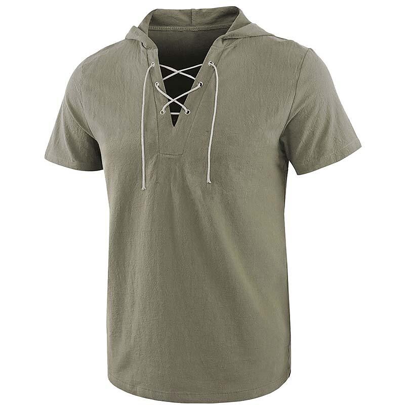 Men's Hooded Loose Lace-Up Short Sleeves