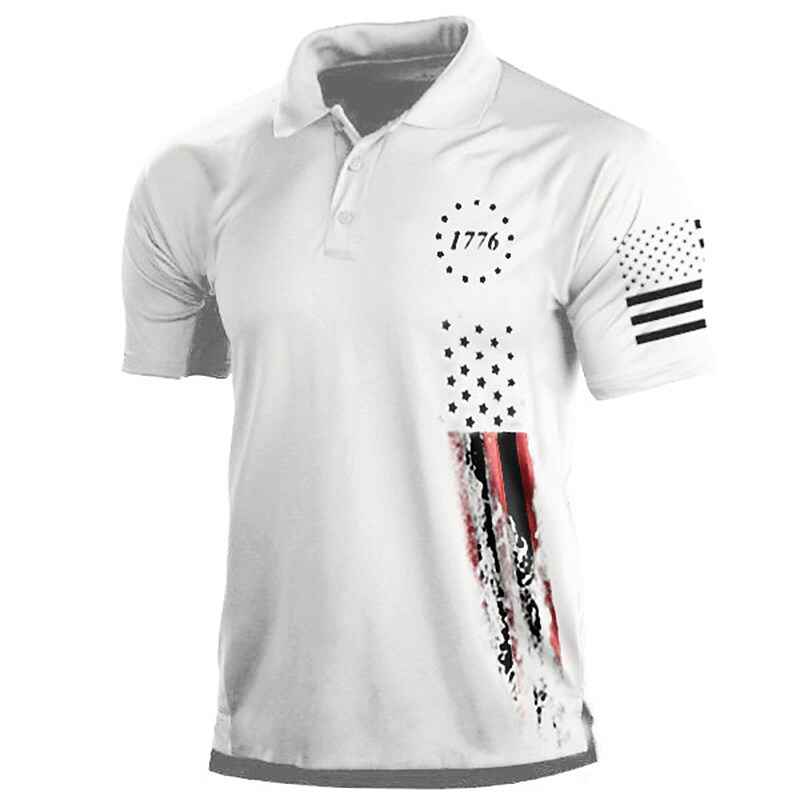 Men's Golf Shirt 3D Print Star Turndown Street Daily 3D Button-Down Short Sleeve Tops Casual Fashion Comfortable White Black Gray / Beach