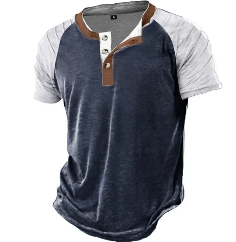 Men's Outdoor Casual Street Breathable Lightweight Comfortable Plain Short Sleeve Henley Shirt