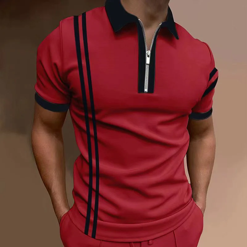 Men's Golf Shirt Striped Turndown Going out golf shirts Short Sleeve Tops Designer Punk & Gothic Sports Wine Black / Red Black / White