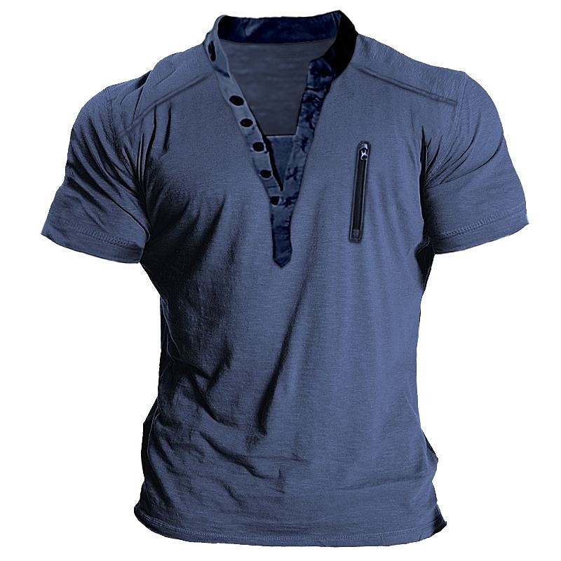 Men's Outdoor Street Casual Fashion Breathable Comfortable Light Front Pocket Plain Henley Shirt