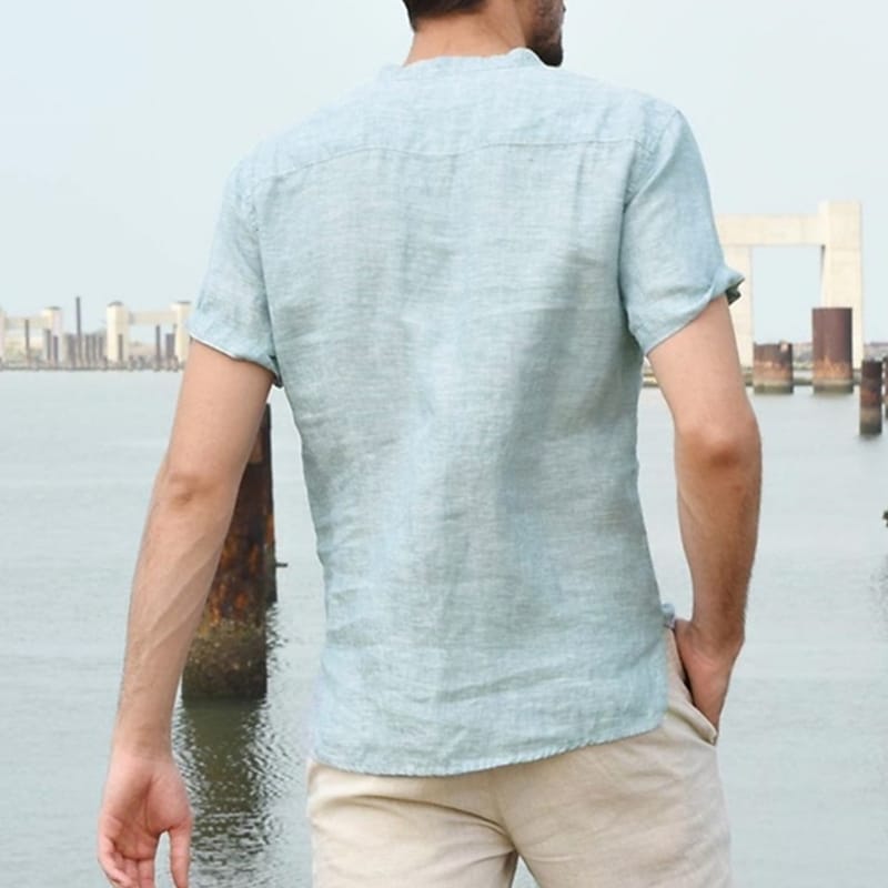 Men's Outdoor Casual Beach Hawaiian Breathable Lightweight Comfortable Plain Short Sleeve Henley Shirt