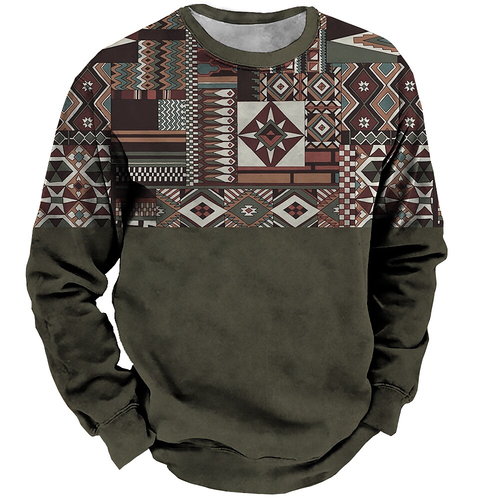 Men's Sweatshirt Pullover Graphic Prints Sports & Outdoor Casual Daily 3D Print Basic Vintage Designer Western Aztec Hoodies Sweatshirts  Long Sleeve Light Khaki. Black / Fall