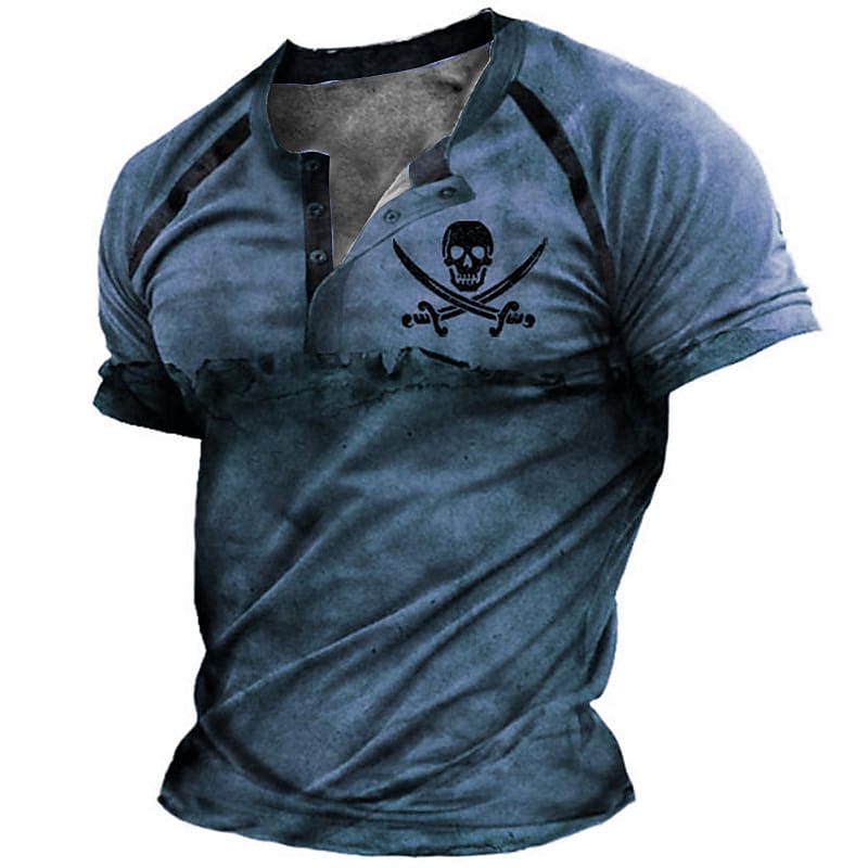 Men's Outdoor Casual Street Fashion Breathable Lightweight Comfortable Pattern Print Short Sleeve Henley Shirt