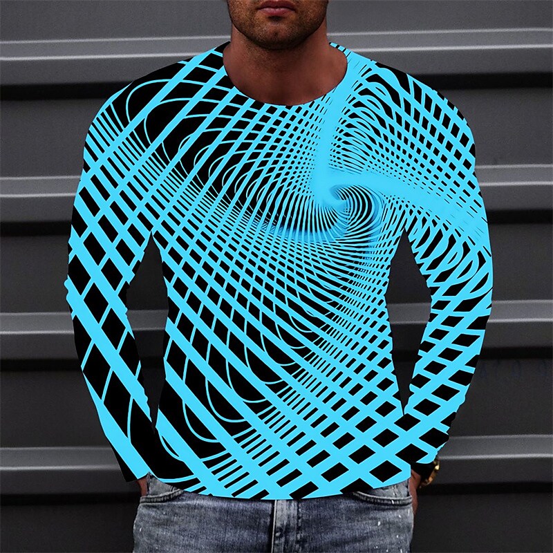 Men's T shirt Tee Optical Illusion Graphic Prints Crew Neck Green Blue