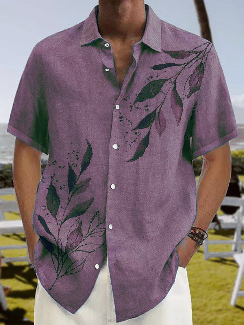 Men's Shirt Summer Hawaiian Shirt Graphic Prints Leaves Turndown Yellow Black / Brown Army Green Brown Green Outdoor Street Short Sleeves Button-Down Print Clothing Apparel Sports Fashion Streetwear