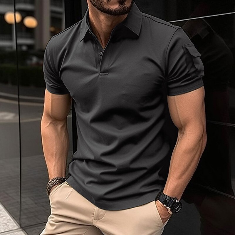 Men's Polo Shirt Golf Shirt Casual Holiday Lapel Classic Short Sleeve Fashion Basic Plain Button Summer Regular Fit Black Navy Blue Green Gray Polo Shirt