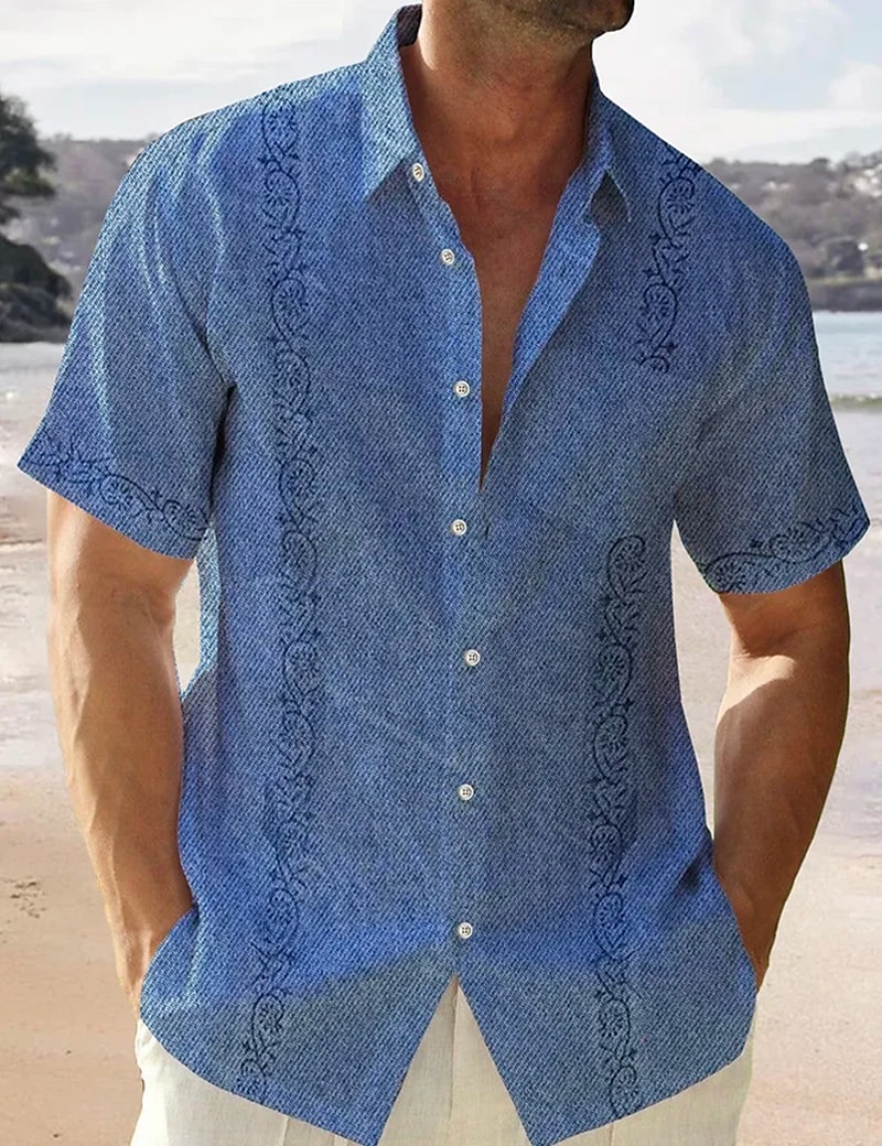 Men's Outdoor Casual Vacation Hawaiian Breathable Lightweight Comfortable Pattern Print Lapel Short Sleeve Shirt