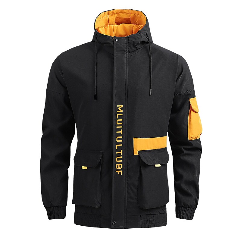Men's Hoodie Jacket Hiking Jacket Hiking Windbreaker Outdoor Windproof Breathable Quick Dry Lightweight Outerwear Trench Coat Top Hunting Fishing Climbing Yellow Grey Black