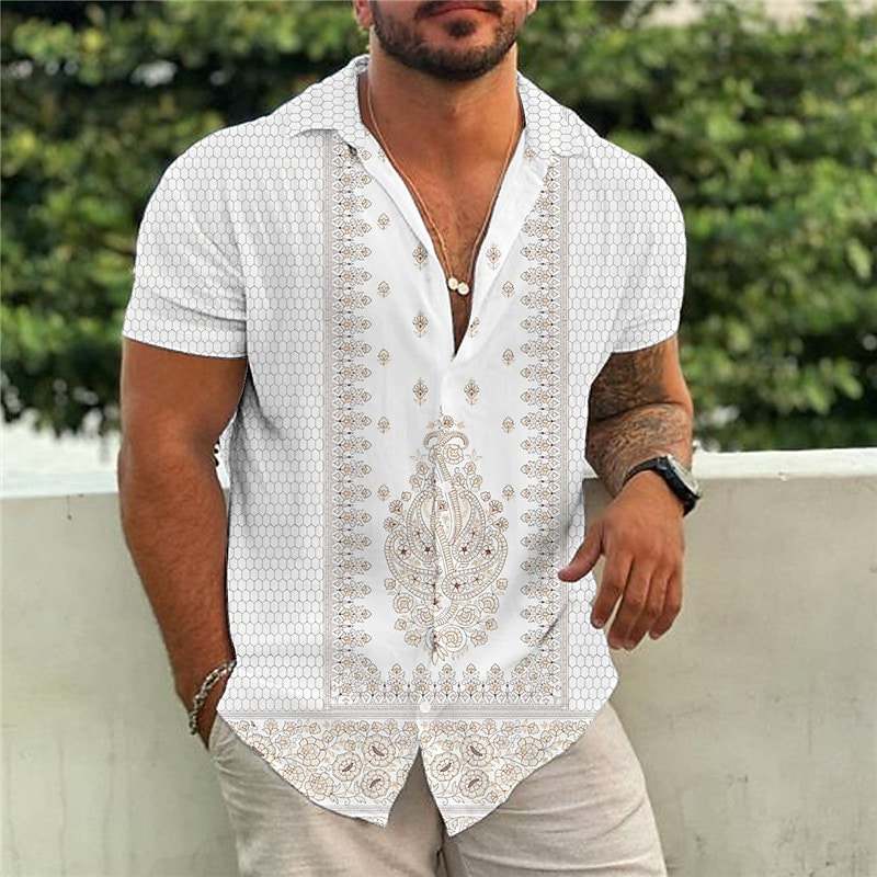 Men's Shirt Summer Hawaiian Shirt Floral Graphic Prints Turndown Black Yellow Army Green Red Blue Street Casual Short Sleeves Button-Down Print Clothing Apparel Tropical Fashion Boho Hawaiian