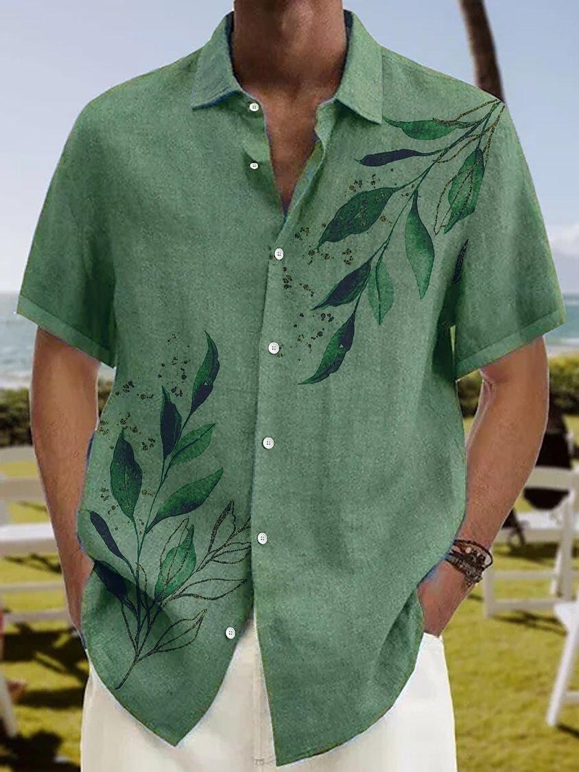 Men's Shirt Summer Hawaiian Shirt Graphic Prints Leaves Turndown Yellow Black / Brown Army Green Brown Green Outdoor Street Short Sleeves Button-Down Print Clothing Apparel Sports Fashion Streetwear