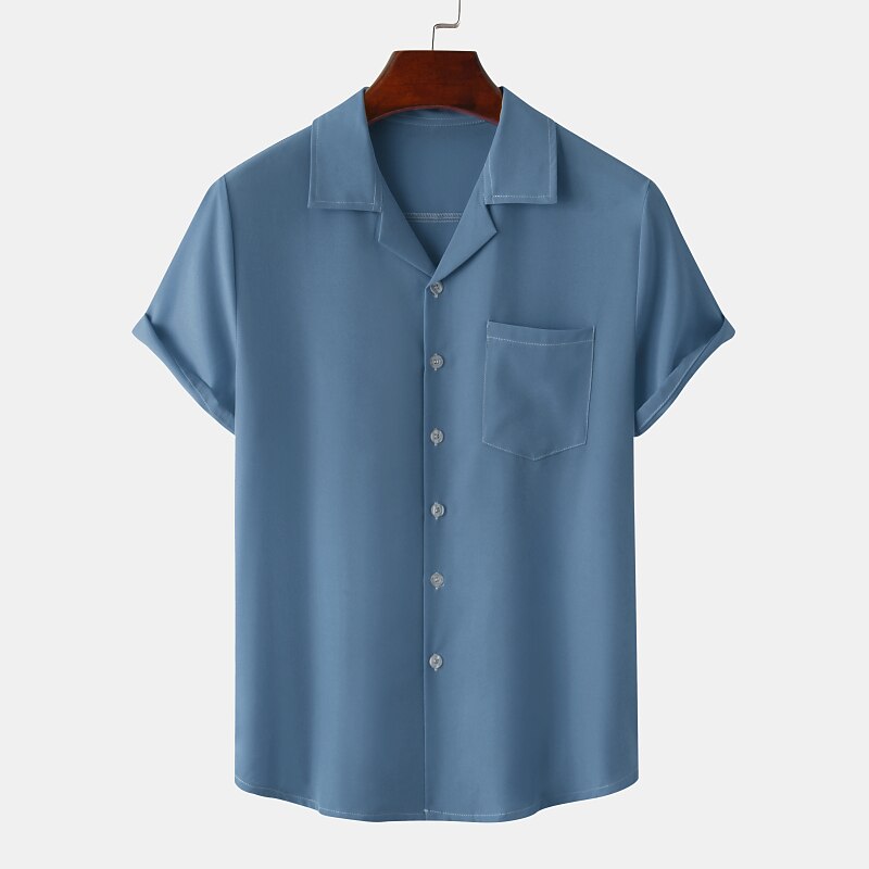 Men's Shirt Button Up Shirt Summer Shirt Camp Collar Shirt Cuban Collar Shirt Light Pink White Yellow Wine Royal Blue Short Sleeve Plain Solid Colored Turndown Casual Daily Clothing Apparel Tropical
