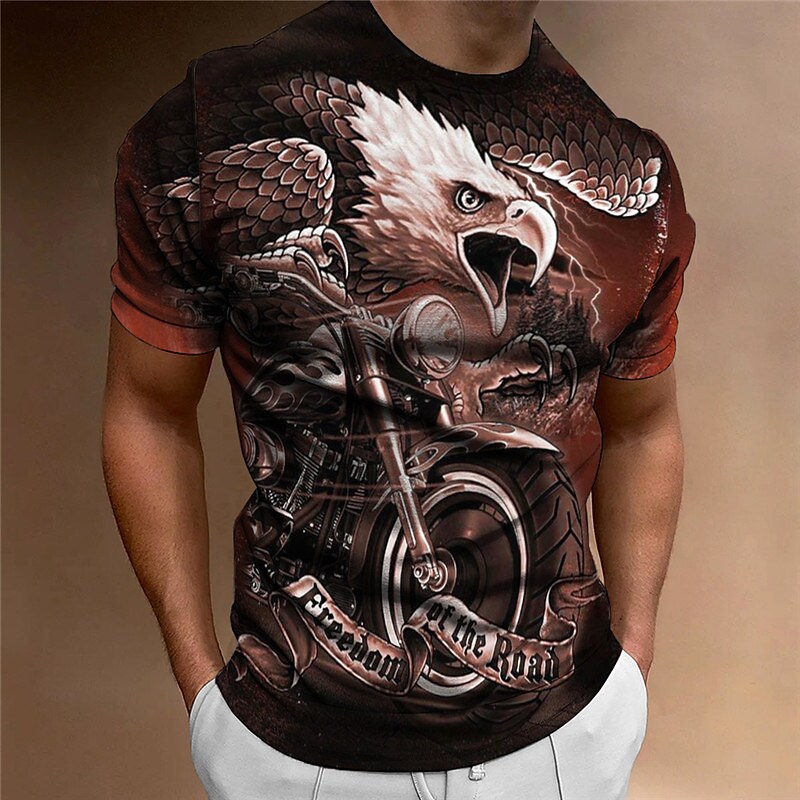 Men's T shirt Tee Graphic Eagle Motorcycle Crew Neck Clothing Apparel 3D Print Outdoor Daily Short Sleeve Print Fashion Designer Vintage