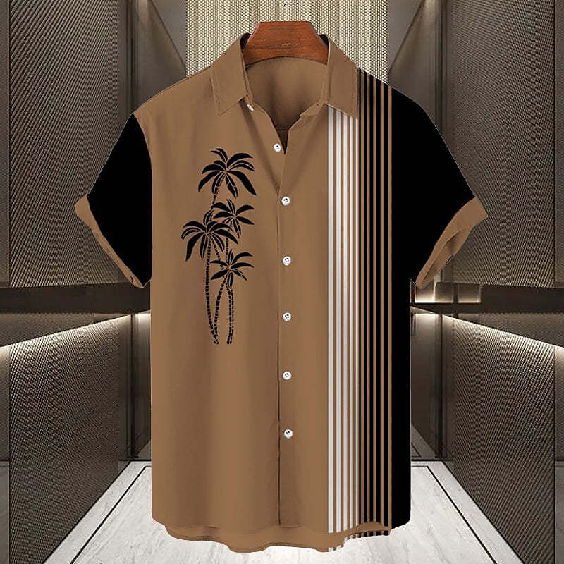 Men's Shirt Summer Hawaiian Shirt Coconut Tree Striped Graphic Prints Turndown Blue Orange Brown Green Khaki Outdoor Street Short Sleeves Print Clothing Apparel Fashion Streetwear Designer Soft