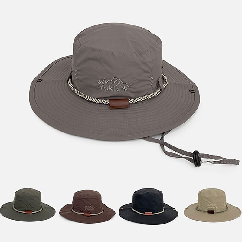 Men's Bucket Hat Sun Hat Fishing Hat Black Green Polyester Travel Beach Outdoor Vacation Plain Adjustable Waterproof UV Protection Quick Dry