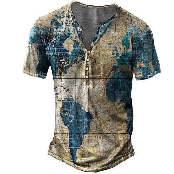 Men's Unisex 3D Print Map Graphic Prints Henley Shirt T shirt 
