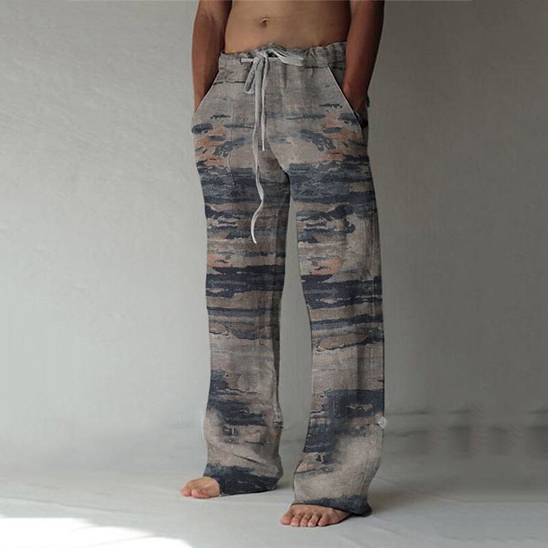Men's Retro 3D Print Straight Baggy Beach Pants 