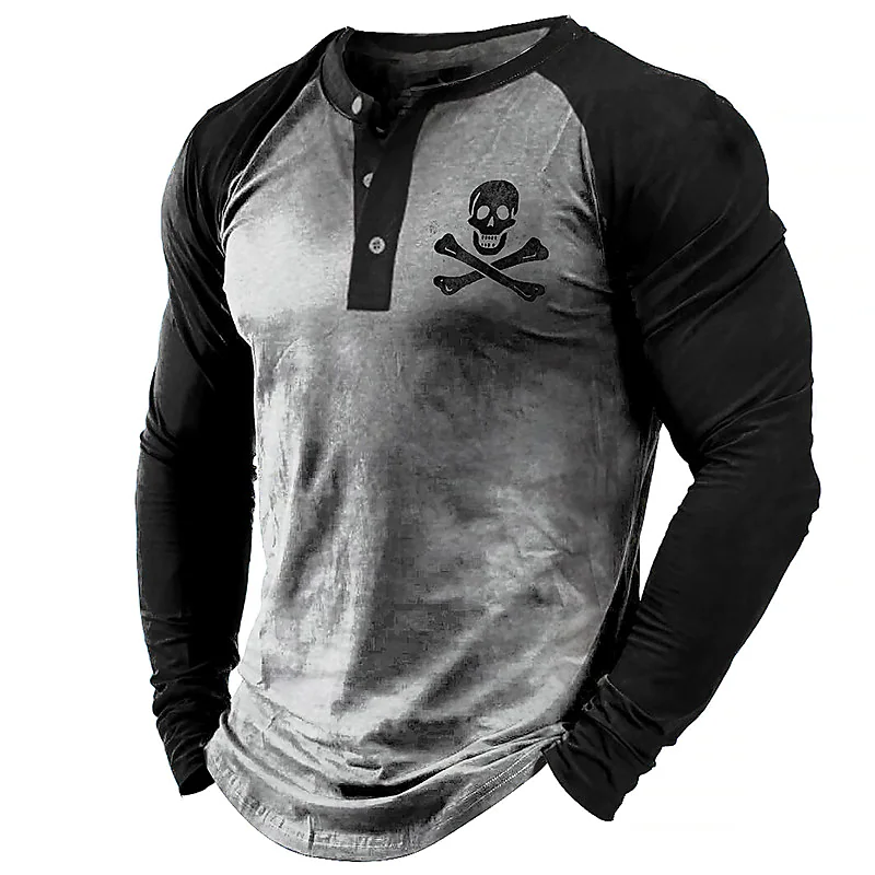 Men's Color Block Graphic Prints Skull Casual Pullover Sweatshirts
