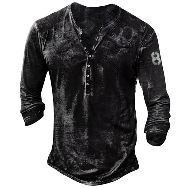 Men's Graphic Prints Letter Henley Shirt T shirt